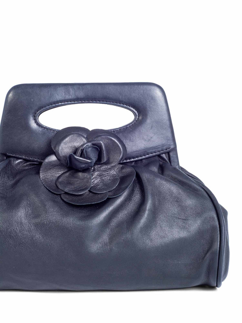 Chanel Vintage Leather Camellia Top Handle Bag Black-designer resale