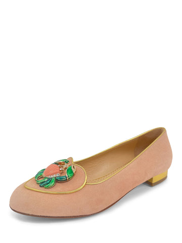 Charlotte Olympia Suede Birthday Zodiac Cancer Ballet Flats Blush Pink-designer resale