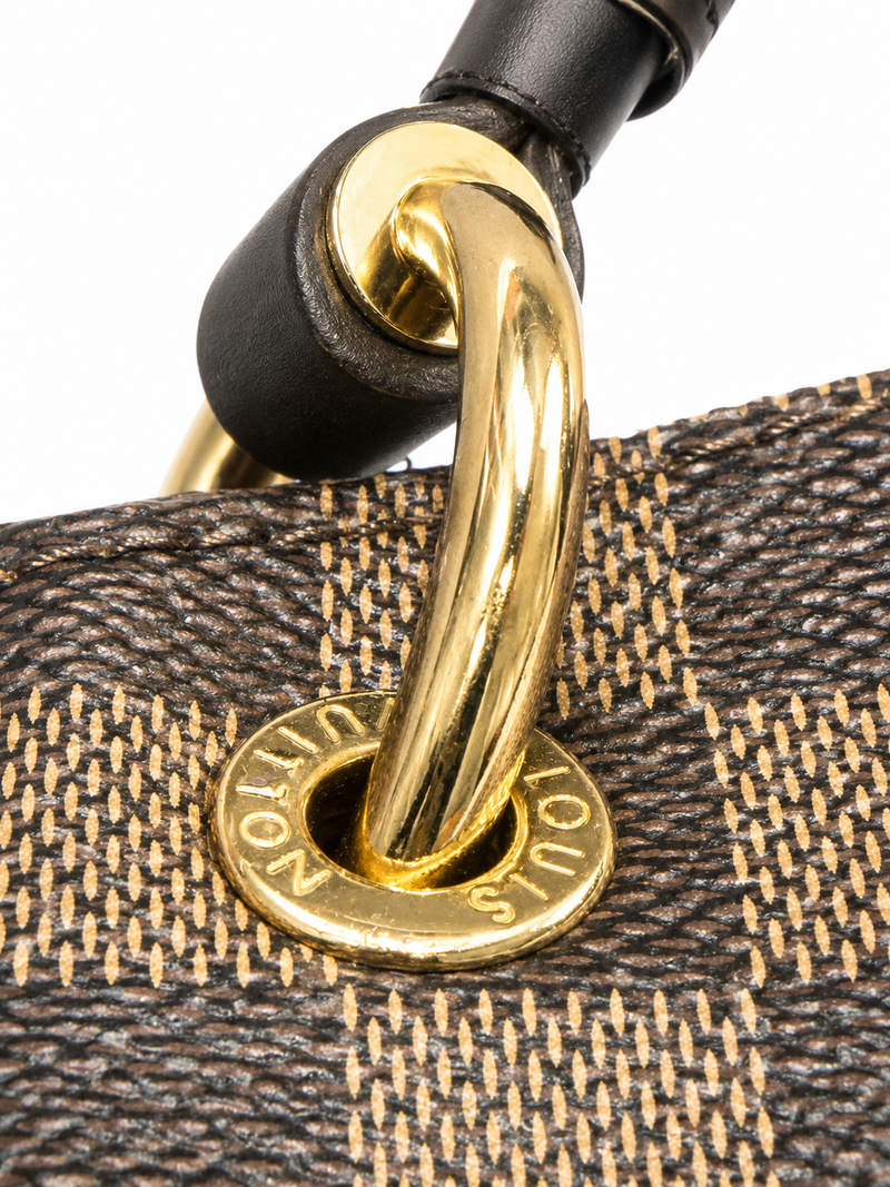 Louis Vuitton Logo Damier Ebene Hobo Graceful Handbag Brown