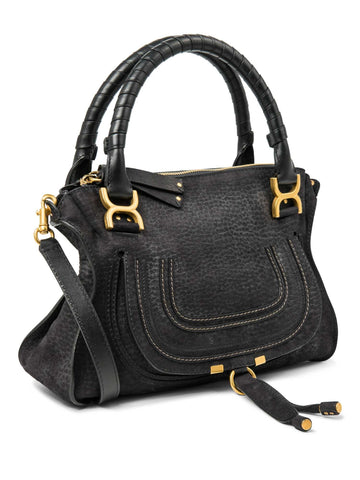 Chloe Leather Medium Marcie Saddle Bag Black-designer resale