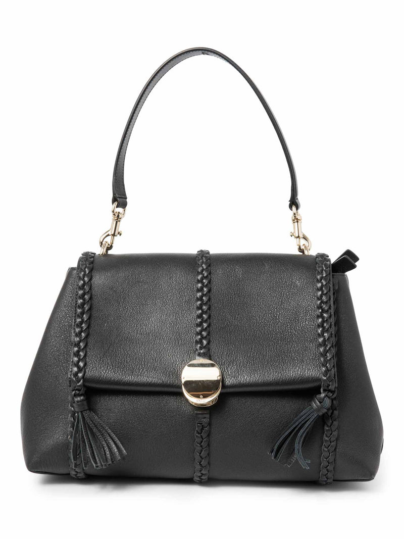 Chloe Leather Penelope Tassel Messenger Bag Black Gold-designer resale