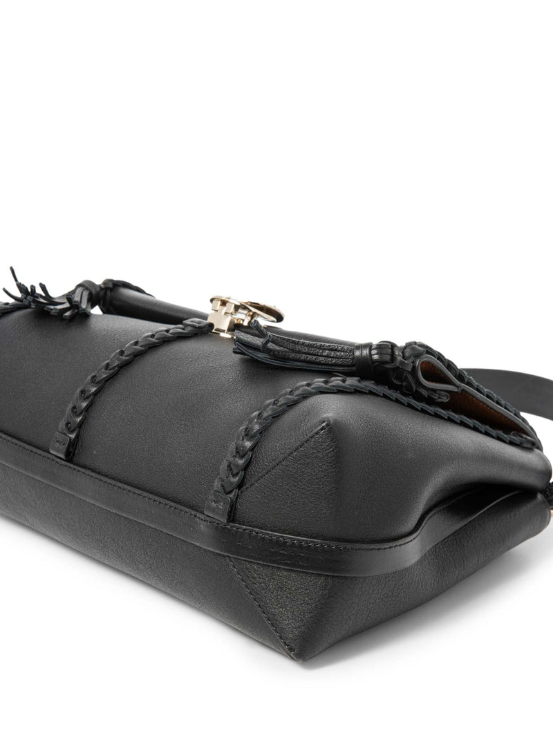Chloe Leather Penelope Tassel Messenger Bag Black Gold-designer resale