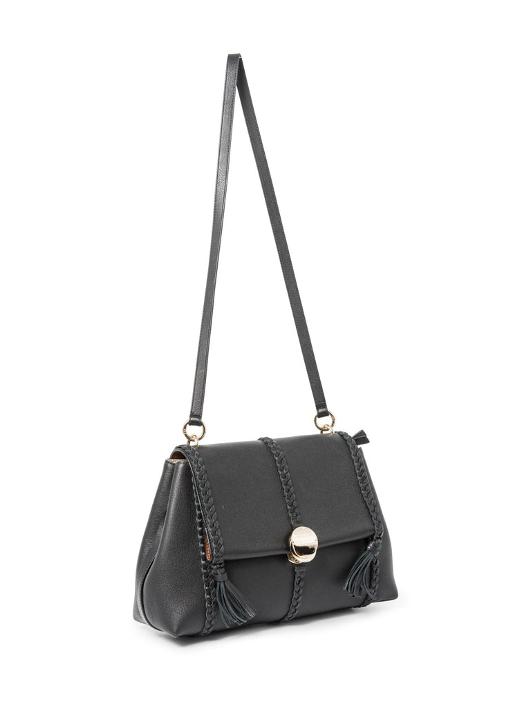 Chloe Leather Penelope Tassel Messenger Bag Black Gold-designer resale