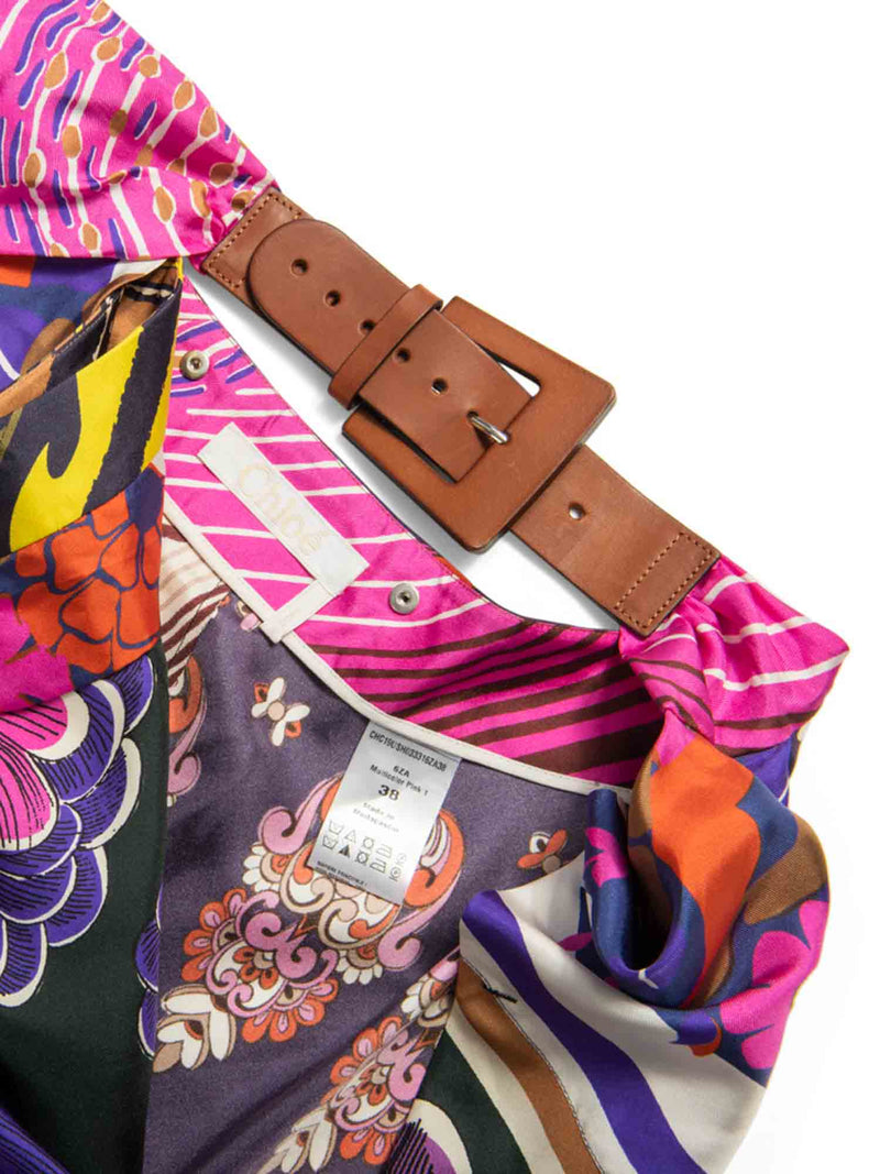 Chloe Silk Floral Equestrian Ruffled Shorts Belted Skirt Set Multicolor-designer resale