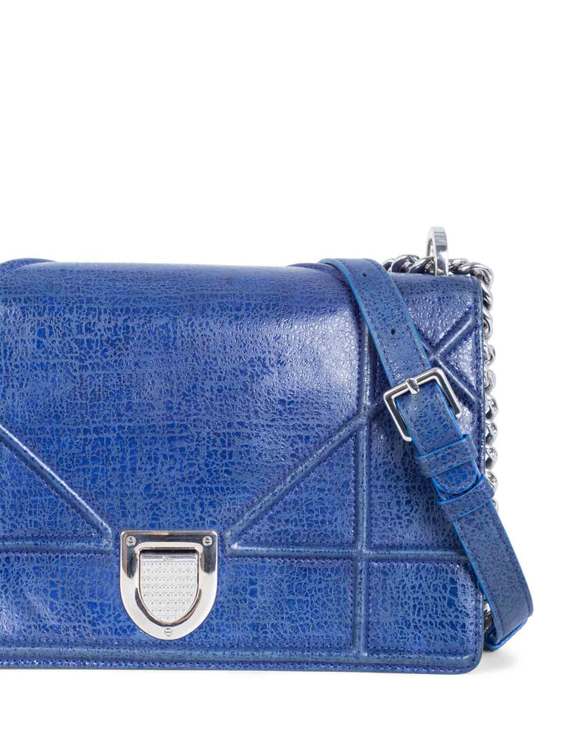 Christian Dior Embossed Leather Diorama Messenger Bag Blue-designer resale