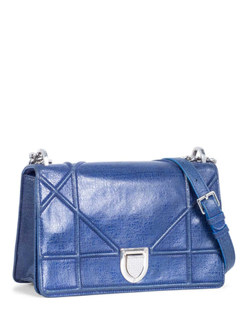 Christian Dior Embossed Leather Diorama Messenger Bag Blue-designer resale