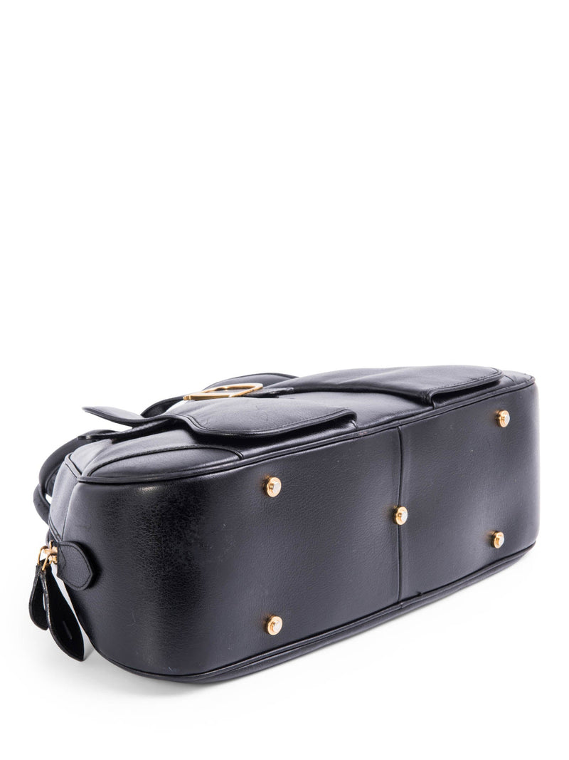 Christian Dior Leather Double Saddle Top Handle Bag Black-designer resale