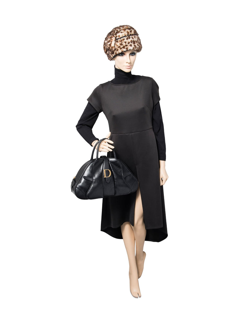 Christian Dior Leather Double Saddle Top Handle Bag Black-designer resale