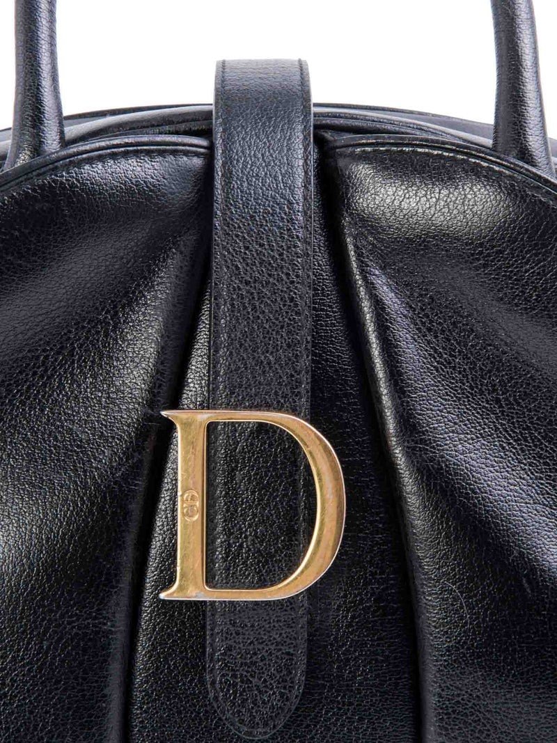 Christian Dior Leather Double Saddle Top Handle Bag Black-designer resale