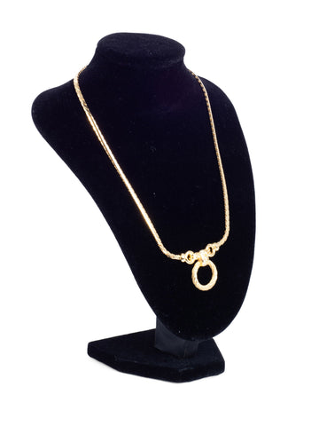Christian Dior Logo Crystal Hoop Pendant Necklace Gold-designer resale