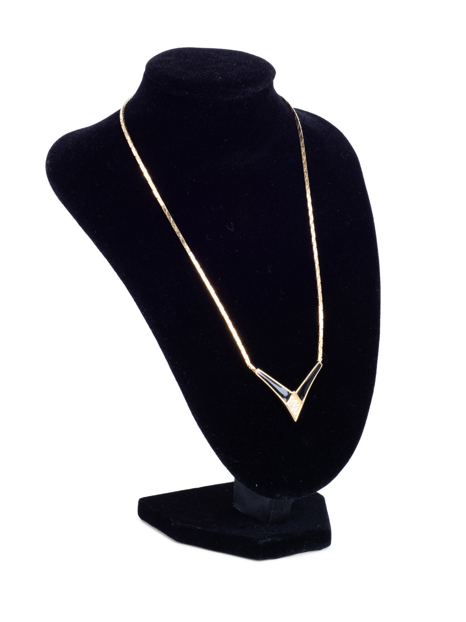 Christian Dior Logo Crystal Large Chevron Pendant Necklace