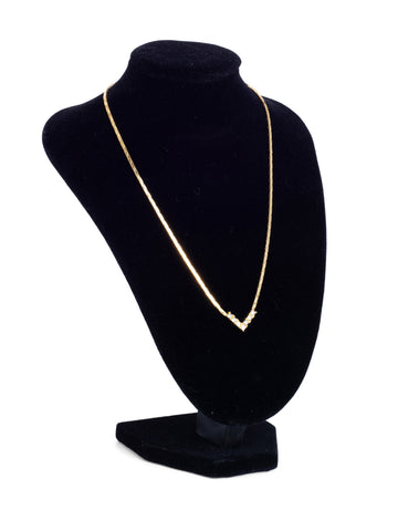 Christian Dior Logo Crystal Small Chevron Pendant Necklace Gold-designer resale