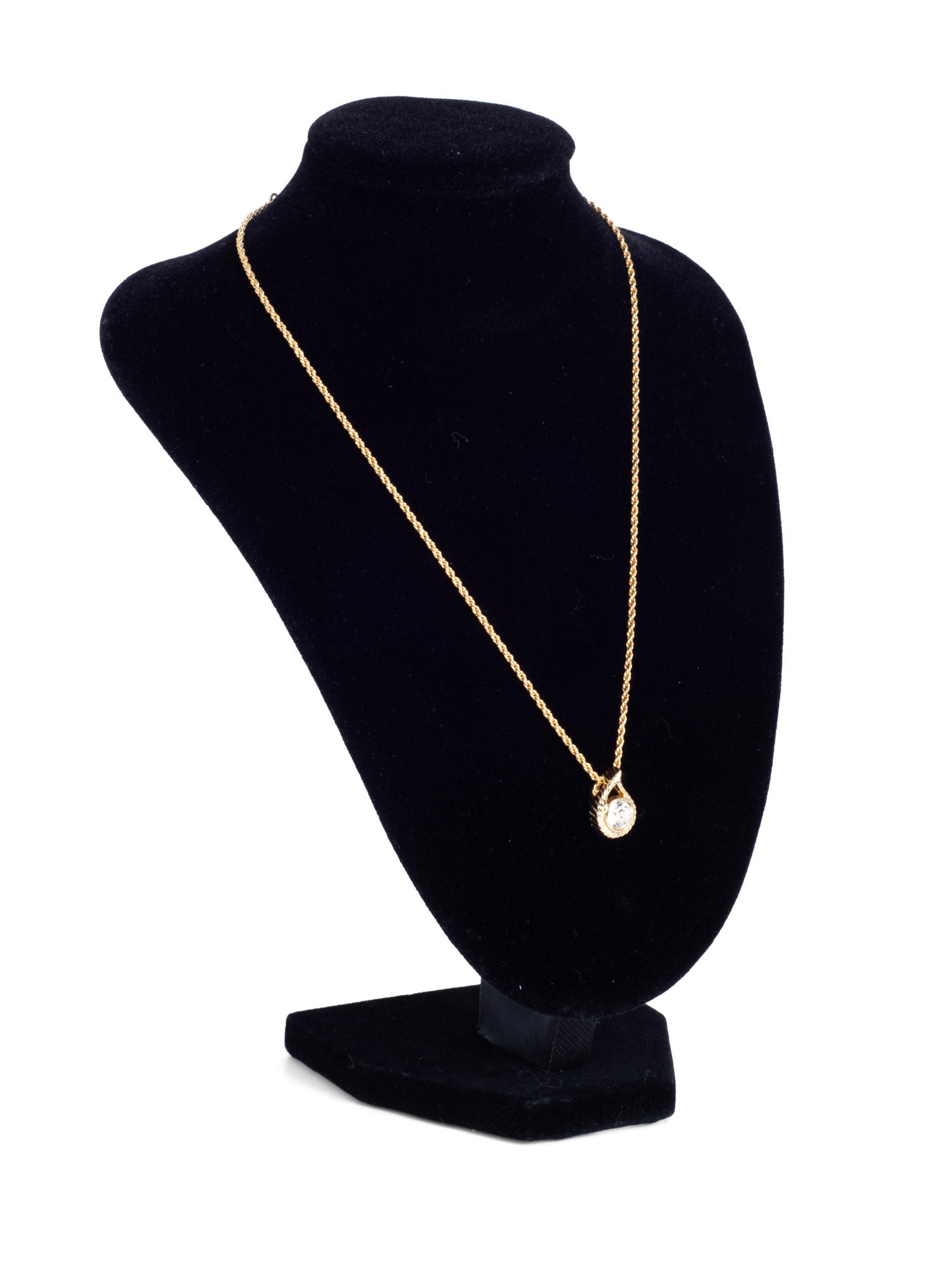 Christian Dior Logo Crystal Solitaire Stone Raindrop Necklace Gold-designer resale