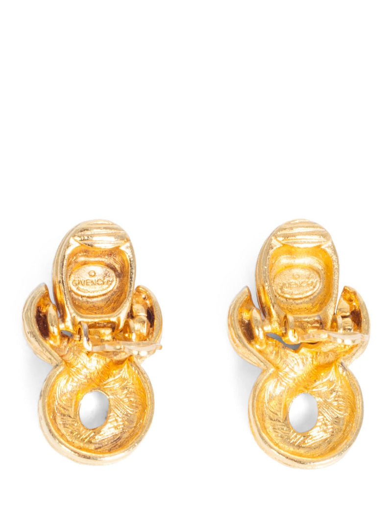 Christian Dior Logo Gripoix Clip On Earrings Gold Red-designer resale