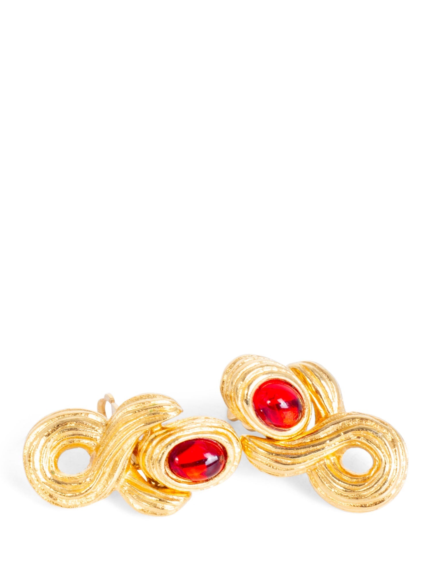 Christian Dior Logo Gripoix Clip On Earrings Gold Red-designer resale