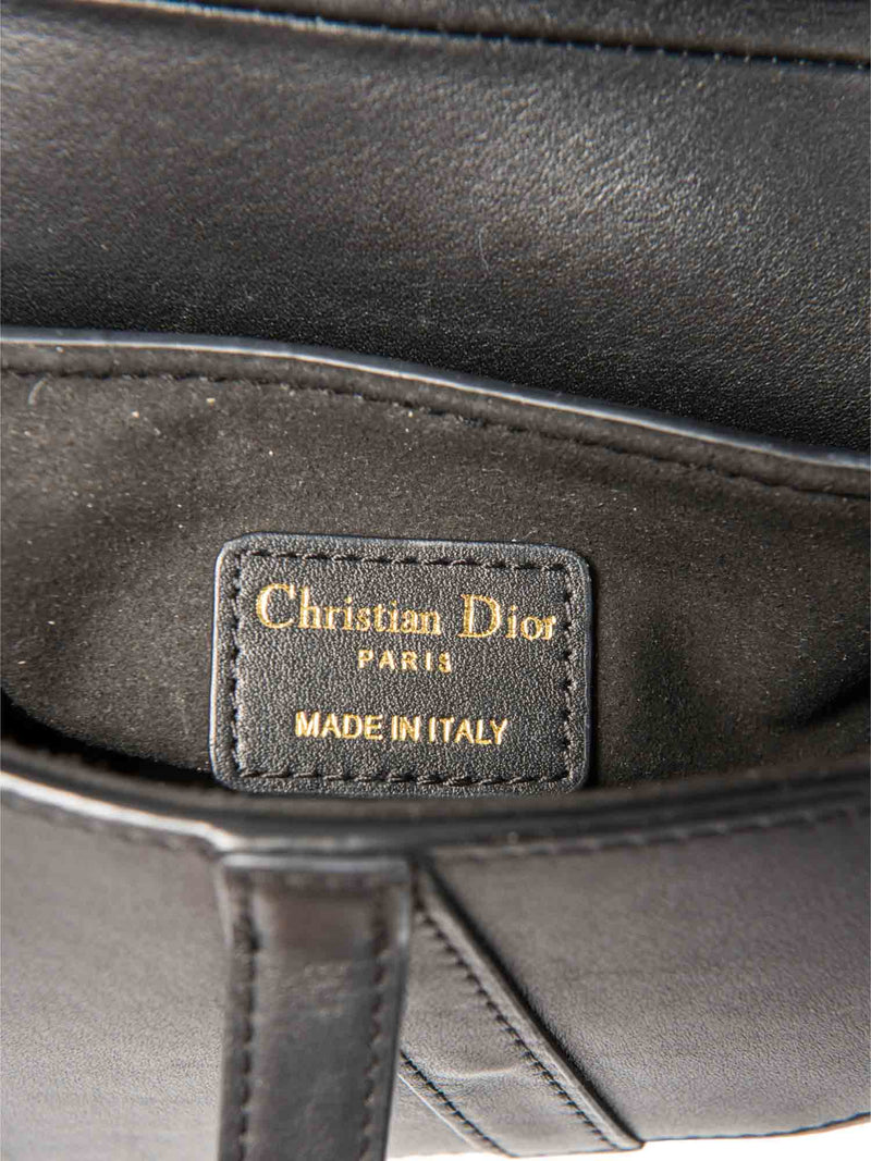 Christian Dior Logo Leather Mini Saddle Bag Black Gold-designer resale