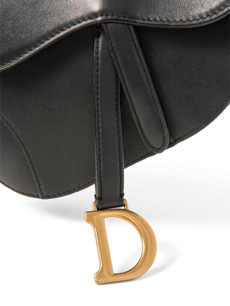 Christian Dior Logo Leather Mini Saddle Bag Black Gold-designer resale
