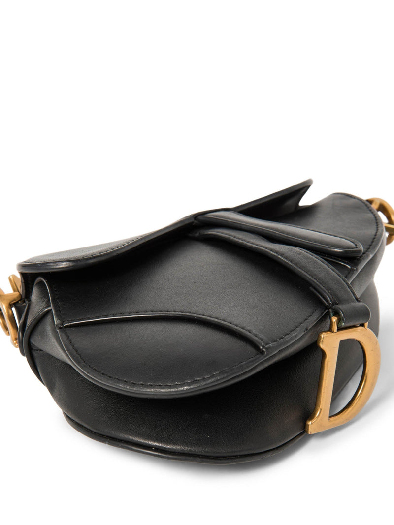 Christian Dior Logo Leather Mini Saddle Bag Black Gold-designer resale