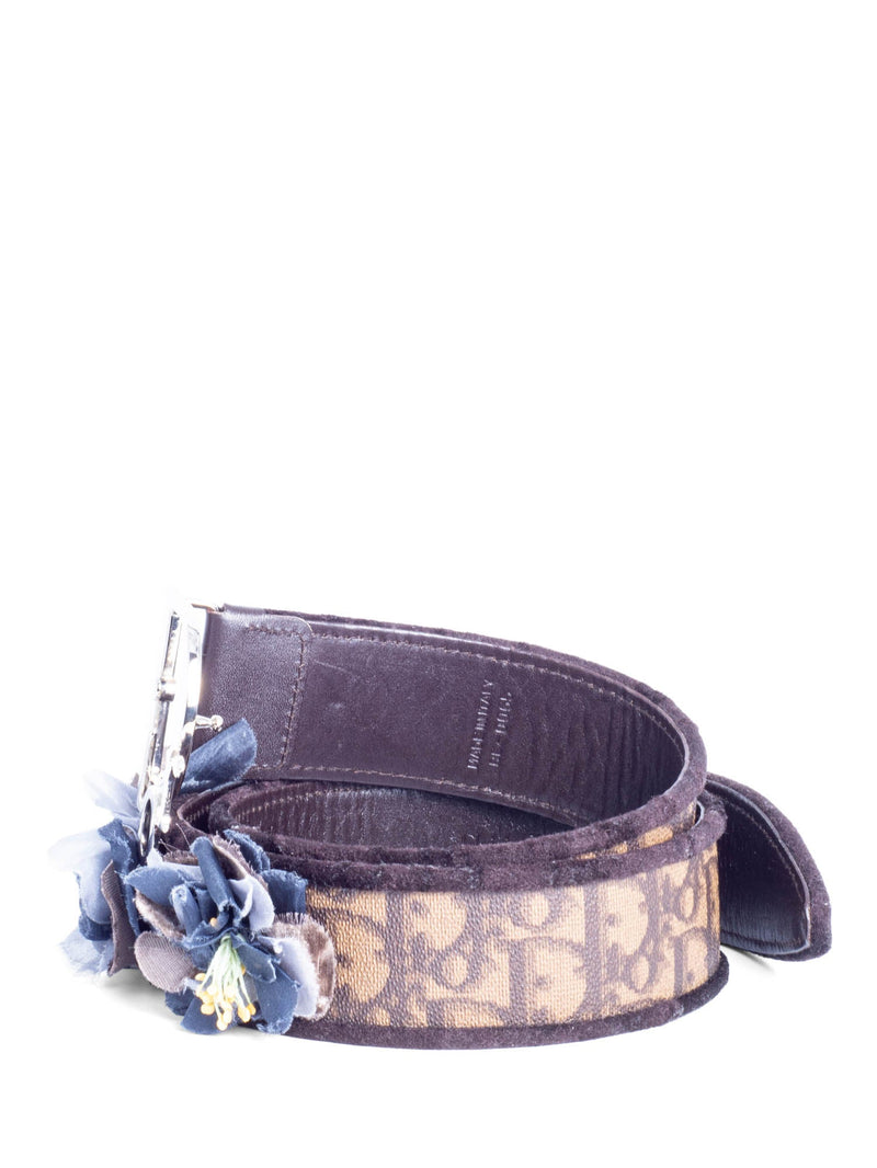Christian Dior Logo Oblique Leather Floral Belt Brown Silver-designer resale