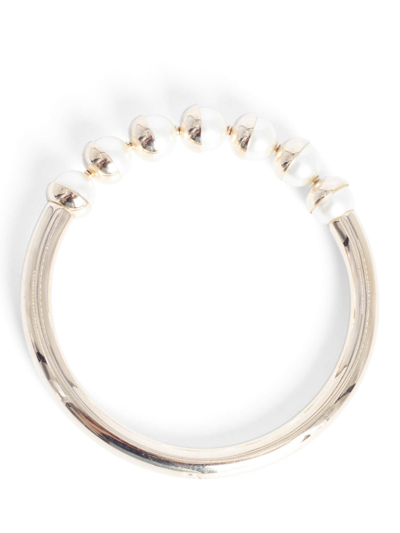 Christian Dior Logo Pearl Bangle Bracelet Gold White-designer resale