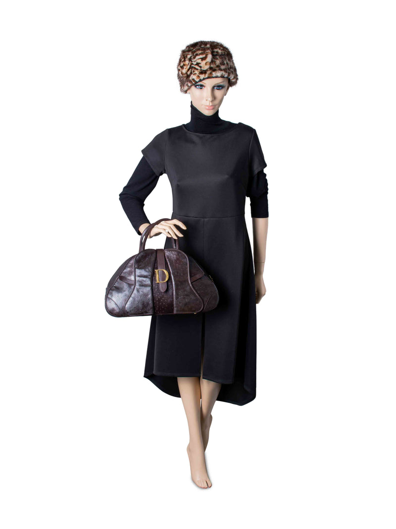Christian Dior Ostrich Double Saddle Top Handle Bag Brown-designer resale