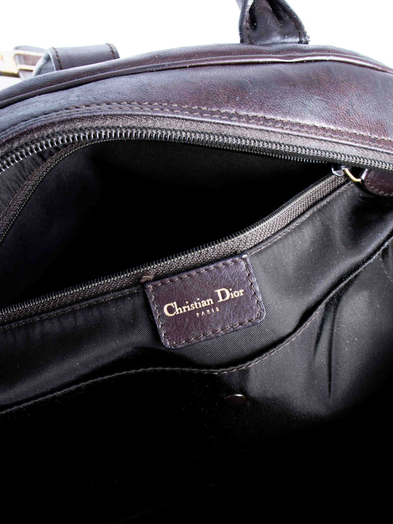 Christian Dior Ostrich Double Saddle Top Handle Bag Brown-designer resale