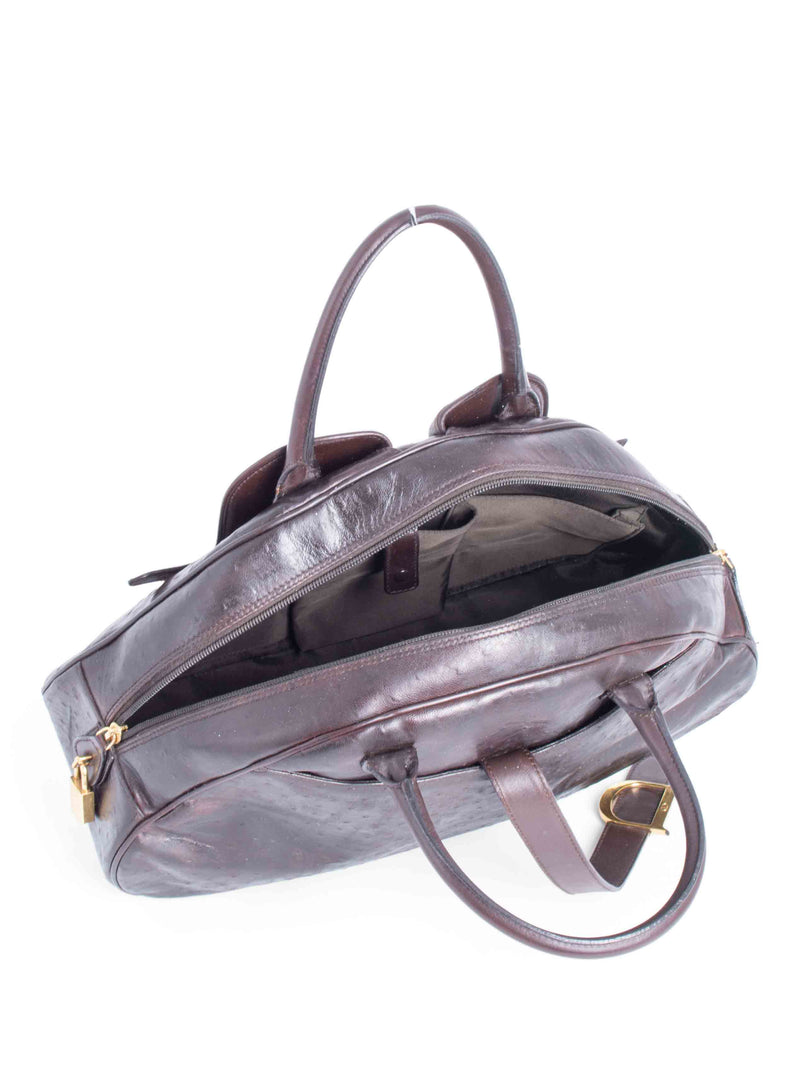 Christian Dior Ostrich Double Saddle Top Handle Bag Brown-designer resale