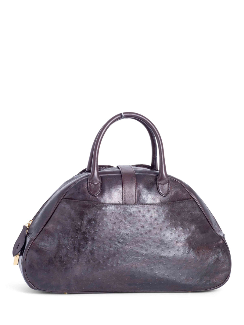 Christian Dior Ostrich Double Saddle Top Handle Bag Brown-designer resale