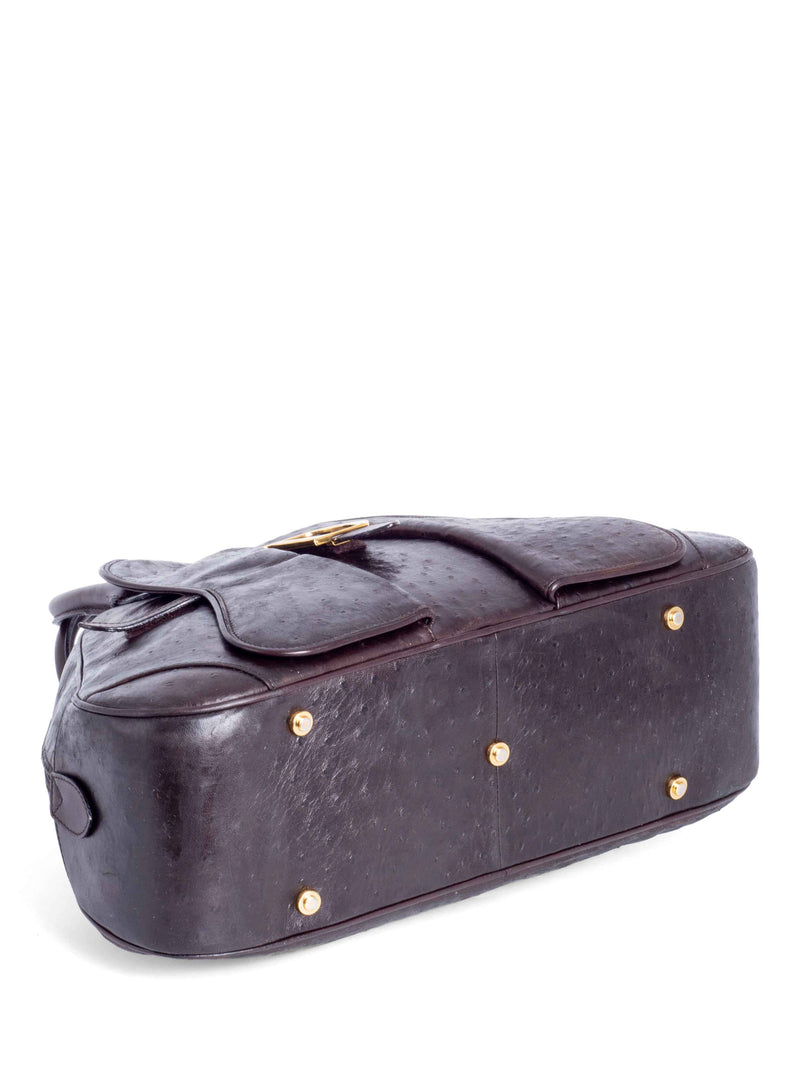 Christian Dior Ostrich Double Saddle Top Handle Bag Brown-designer resale