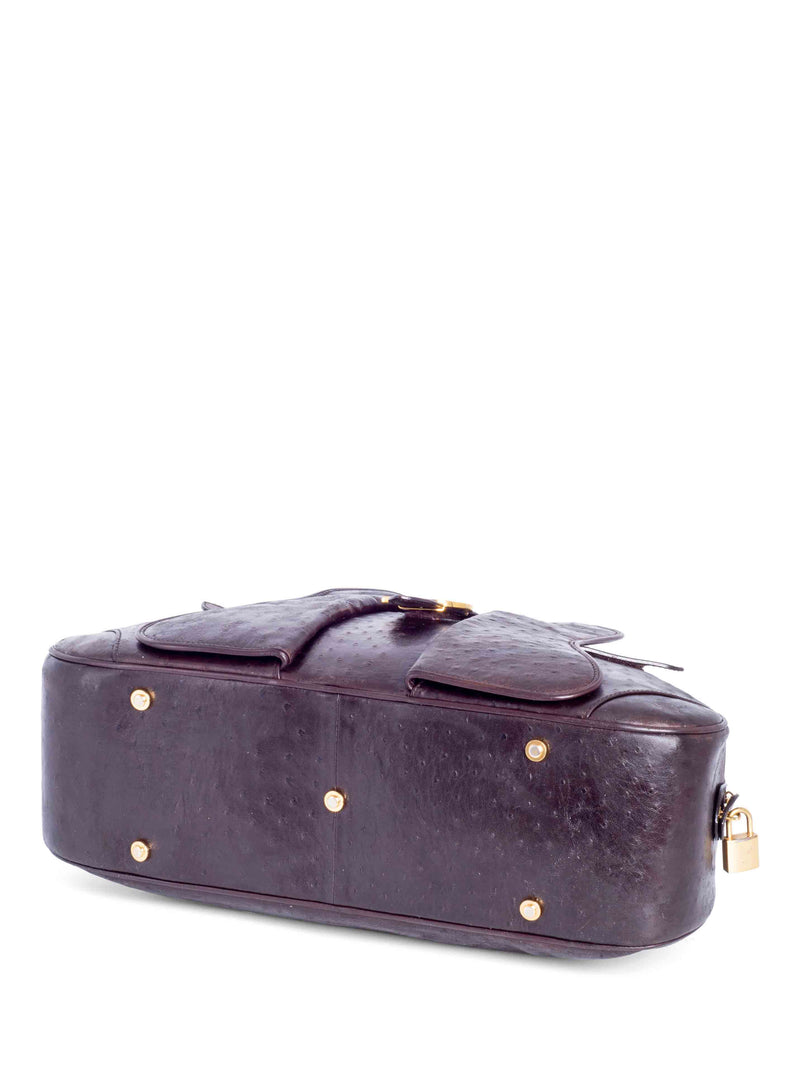 Christian Dior Ostrich Double Saddle Top Handle Bag Brown-designer resale