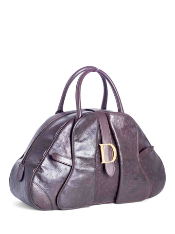 Christian Dior Ostrich Double Saddle Top Handle Bag Brown-designer resale