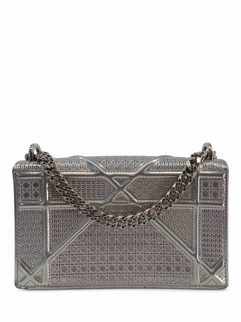 Christian Dior Patent Metallic Leather Micro Cannage Diorama Mini Bag Silver