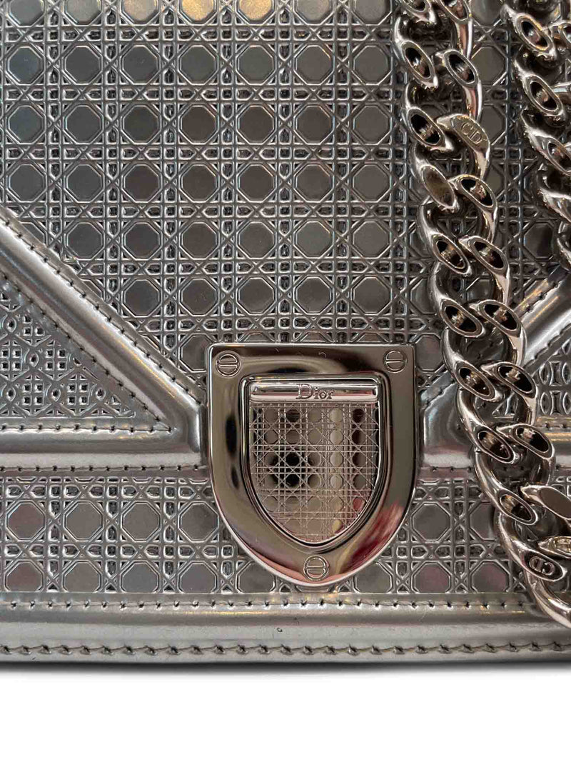Christian Dior Patent Metallic Leather Micro Cannage Diorama Mini Bag Silver-designer resale