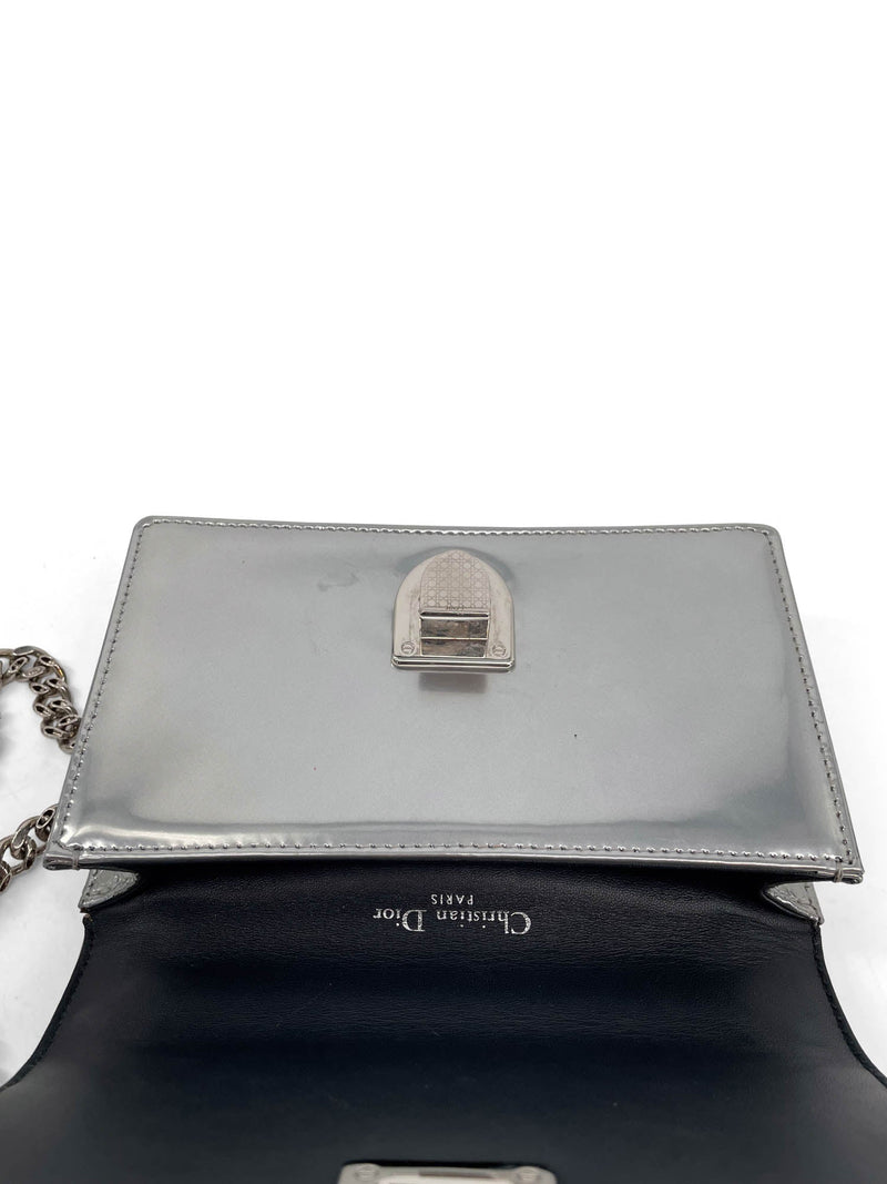 CHRISTIAN DIOR Metallic Patent Micro-Cannage Diorama Wallet on Chain Pouch  Gold | FASHIONPHILE