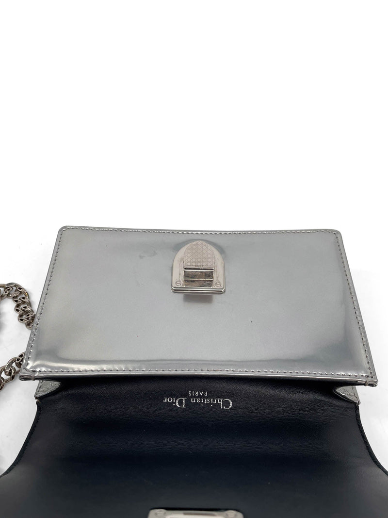Christian Dior Patent Metallic Leather Micro Cannage Diorama Mini Bag Silver-designer resale