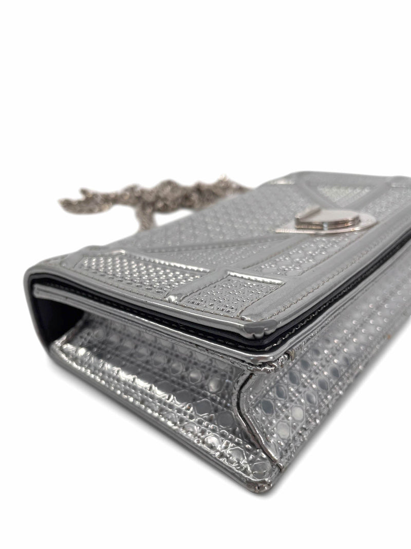 Christian Dior Patent Metallic Leather Micro Cannage Diorama Mini Bag Silver-designer resale