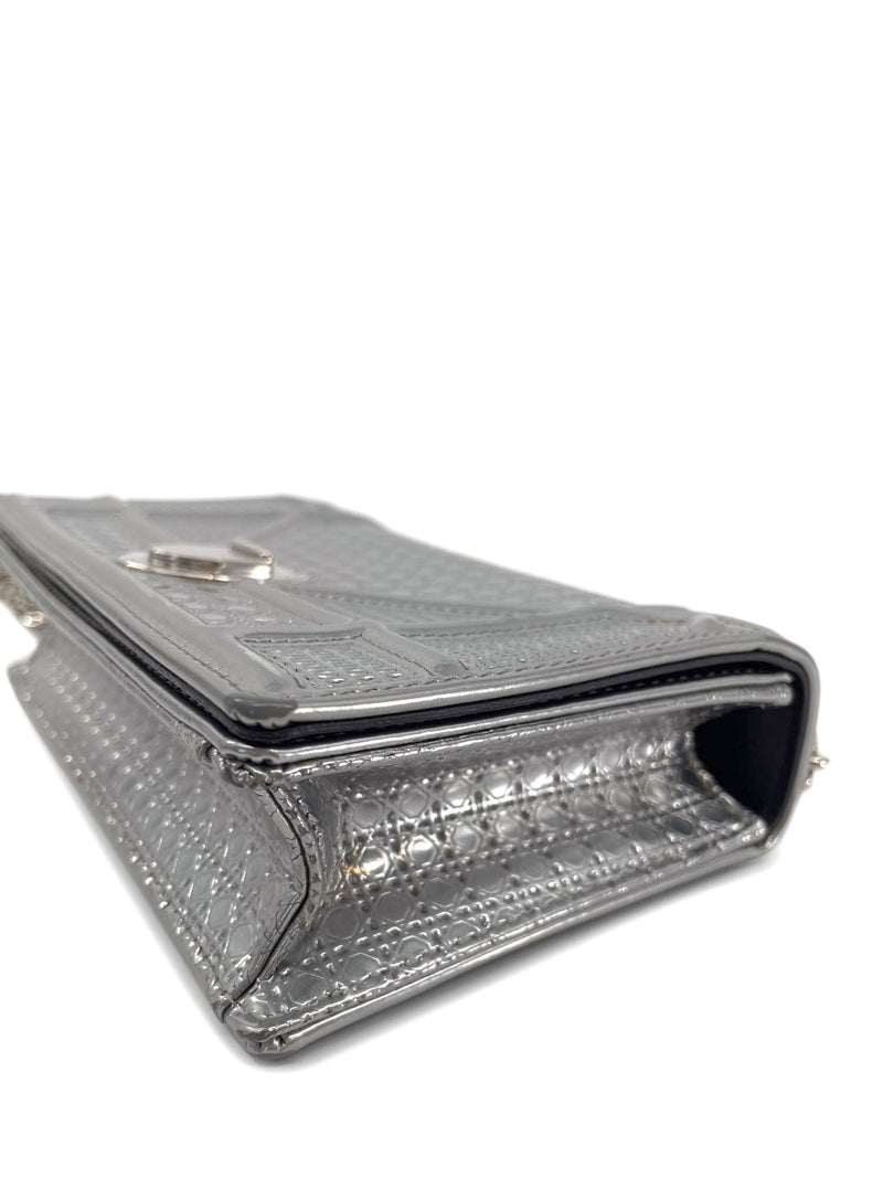 Christian Dior Patent Metallic Leather Micro Cannage Diorama Mini Bag Silver-designer resale