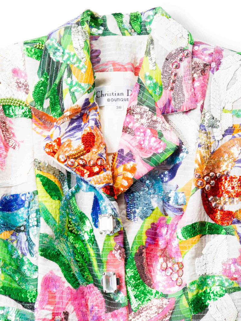 Christian Dior Runway Sequin Floral Jacket Ivory Multicolor-designer resale