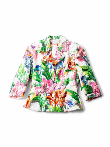 Christian Dior Runway Sequin Floral Jacket Ivory Multicolor-designer resale