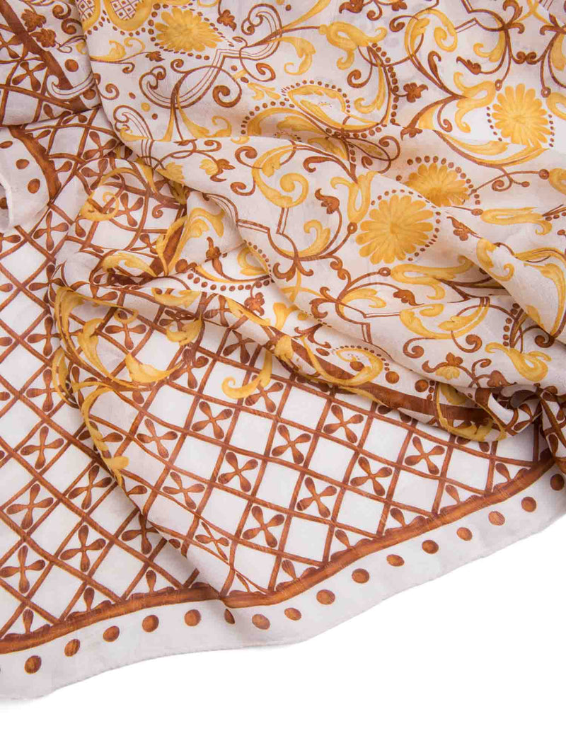 Christian Dior Silk Floral Cannage Scarf Brown-designer resale