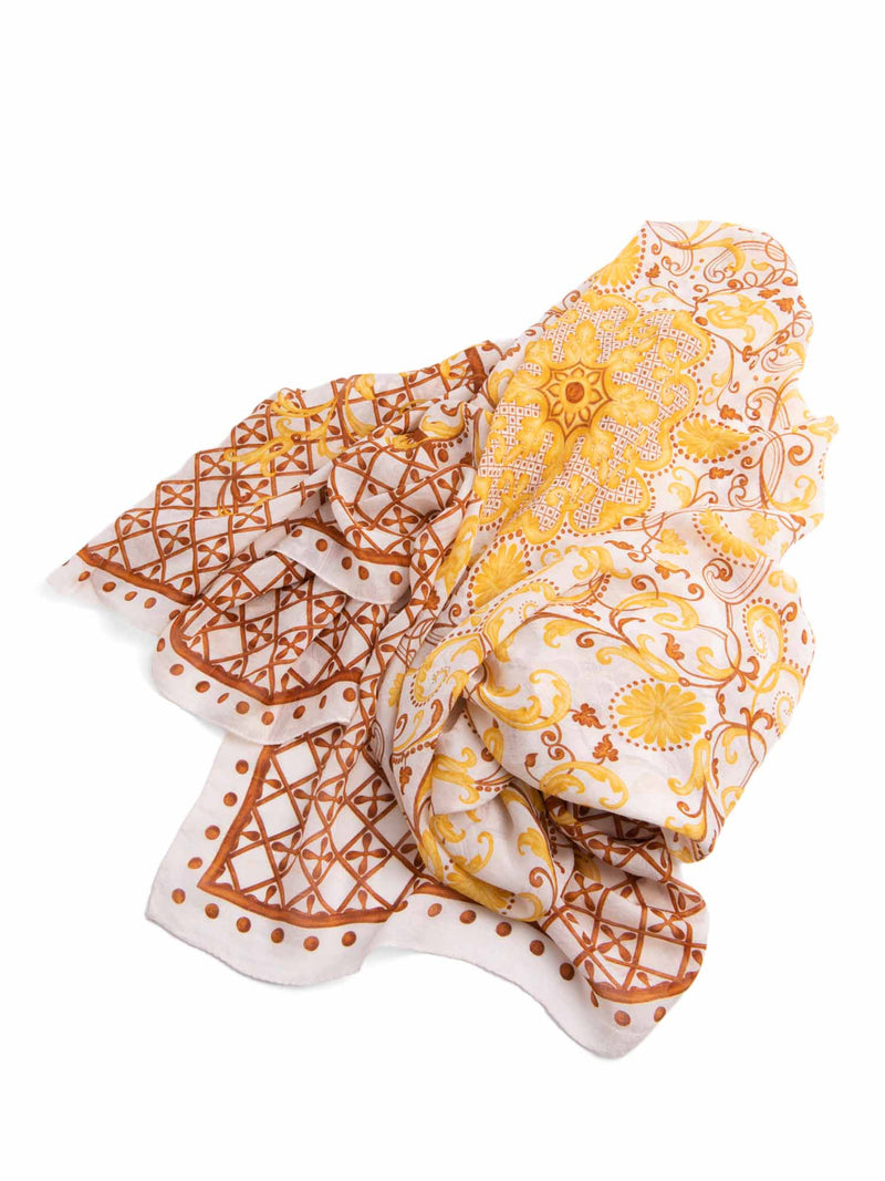 Christian Dior Silk Floral Cannage Scarf Brown-designer resale