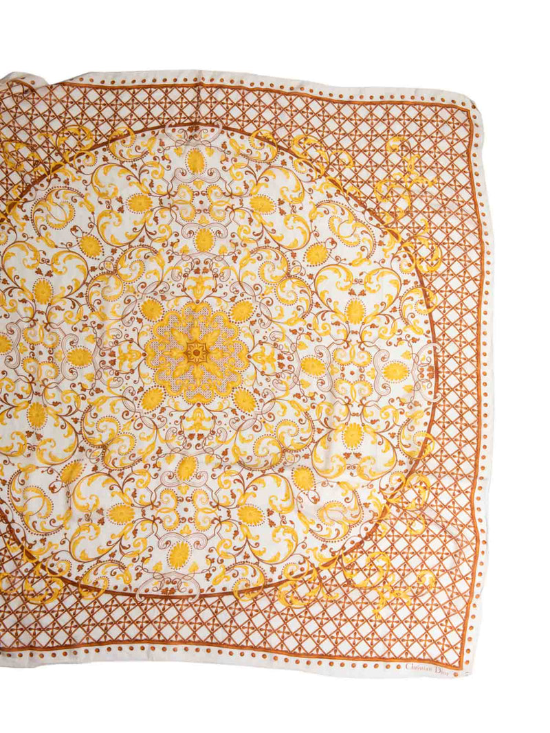 Christian Dior Silk Floral Cannage Scarf Brown-designer resale