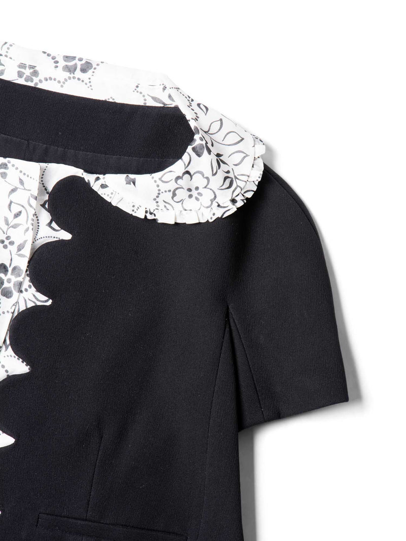 Christian Dior Silk Floral Short Sleeve Cropped Jacket Black White-designer resale