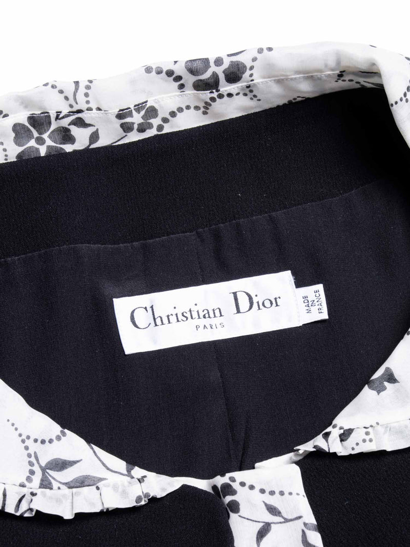 Christian Dior Silk Floral Short Sleeve Cropped Jacket Black White-designer resale