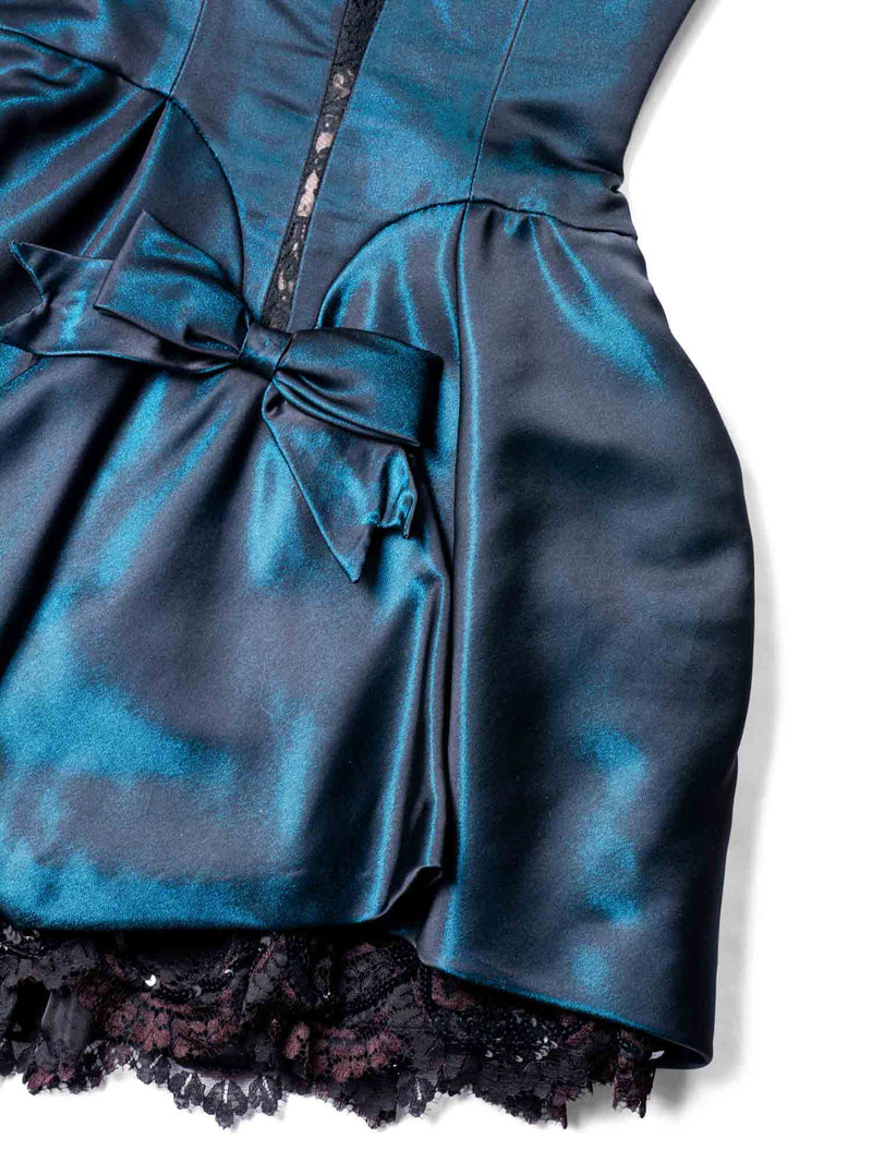 Christian Lacroix Vintage Lace Bow Mini Dress Pearlescent Blue-designer resale