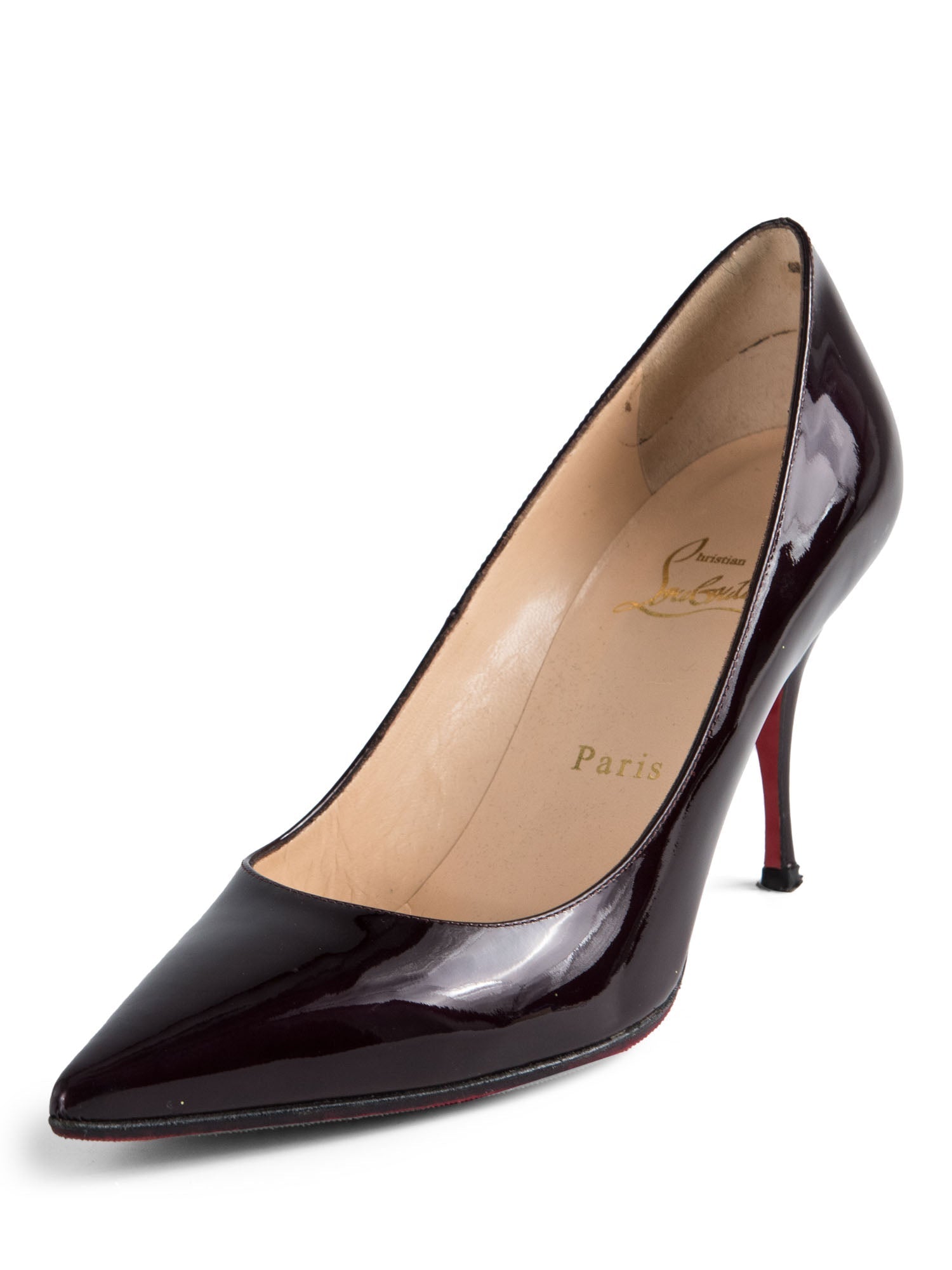 Christian Loboutin Patent Leather Pointy Shoes Burgundy-designer resale