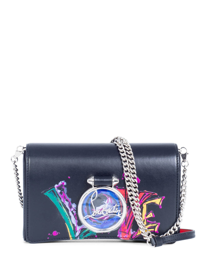 Christian Louboutin Leather Love Graffiti Rubylou Flap Messenger Black-designer resale