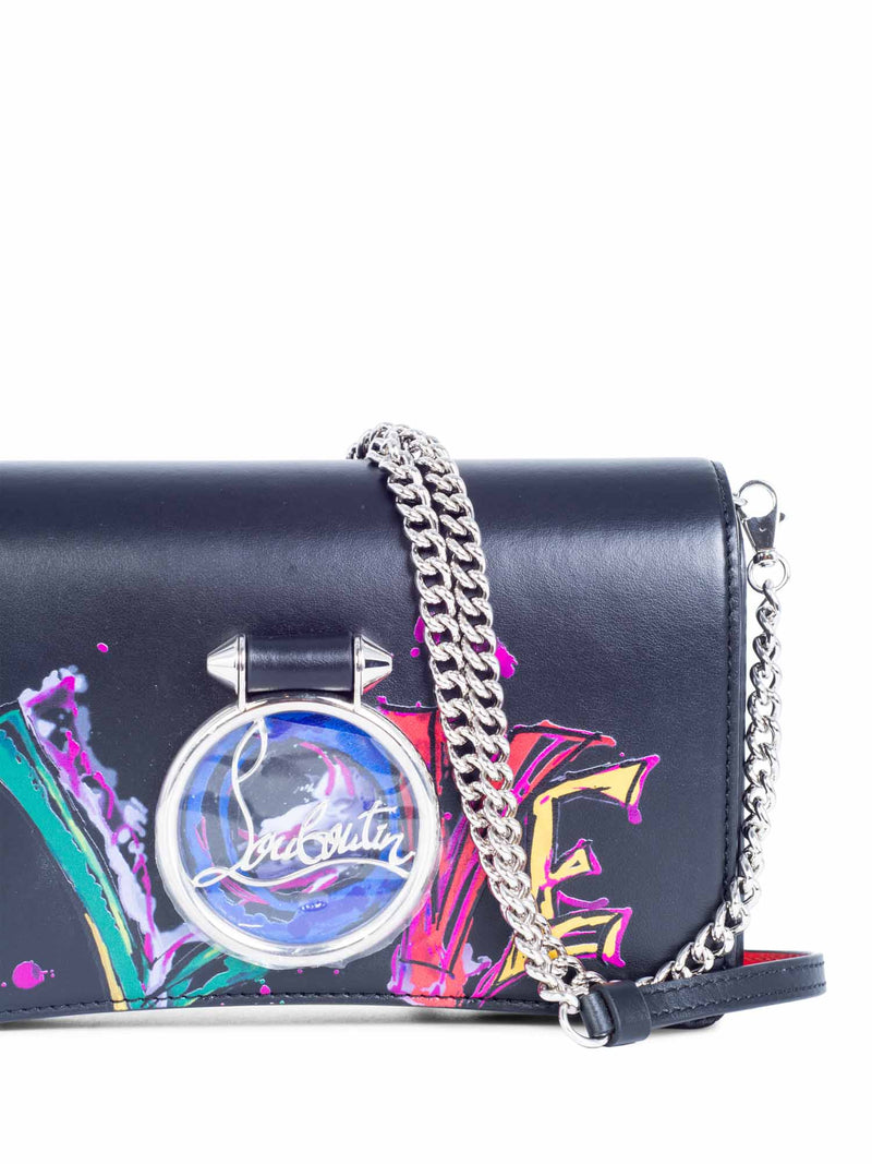 Christian Louboutin Leather Love Graffiti Rubylou Flap Messenger Black-designer resale