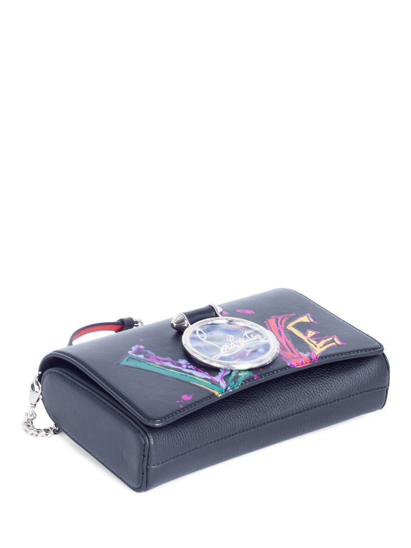 Christian Louboutin Leather Love Graffiti Rubylou Flap Messenger Black-designer resale
