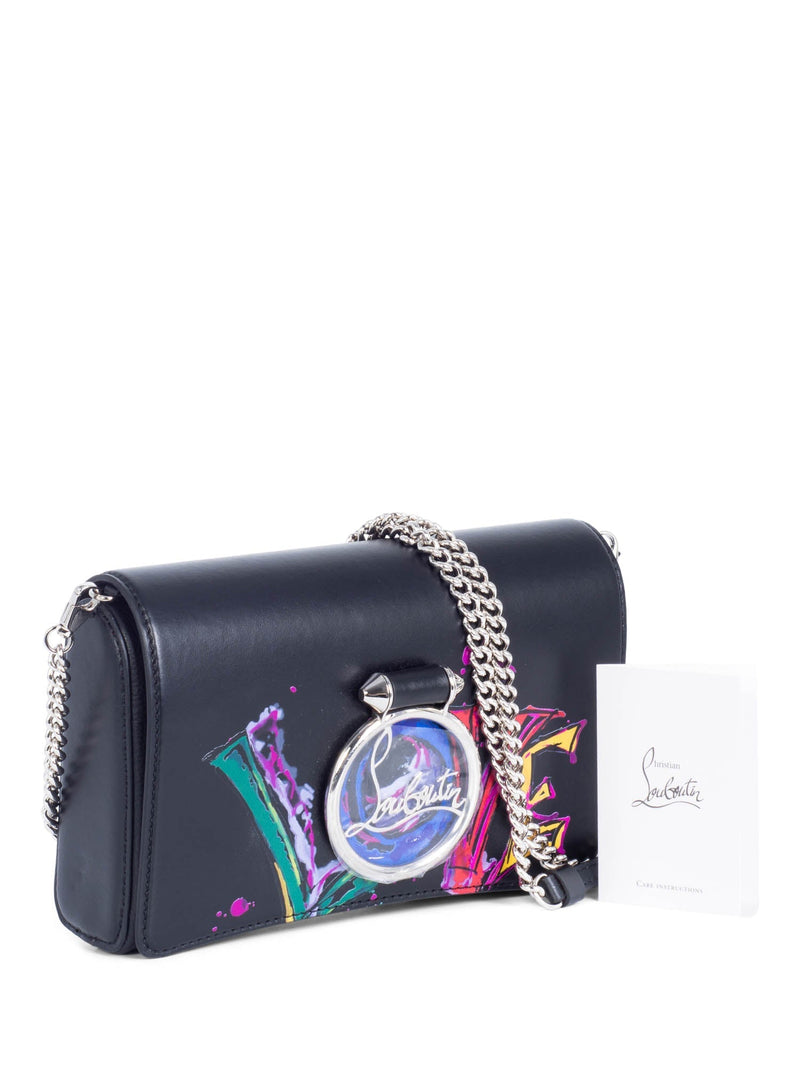 Christian Louboutin Leather Love Graffiti Rubylou Flap Messenger Black-designer resale